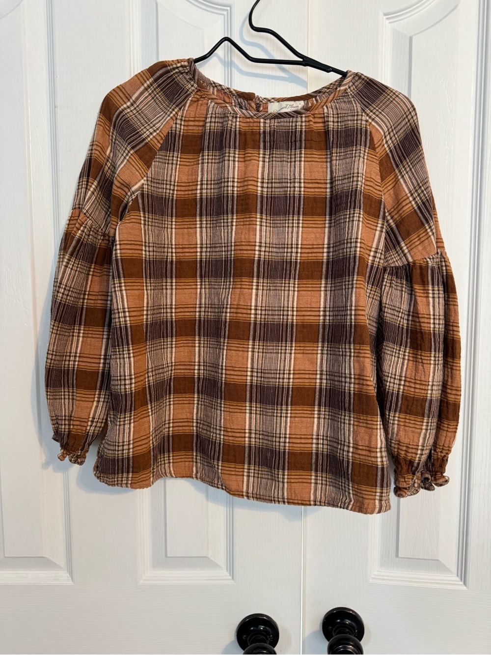 Universal Thread Plaid Peasant Blouse - Brown & Cream